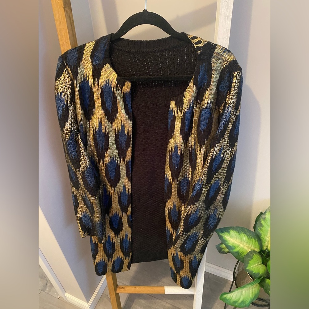 Gold open front sweater size large